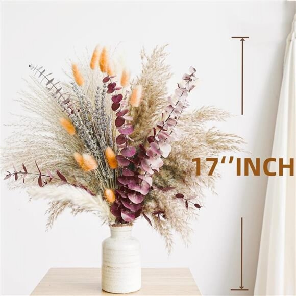 Fall Dried Flower Bouquet with Pampas Grass, Orange Bunny Tails Eucalyptus - Picture 3 of 7